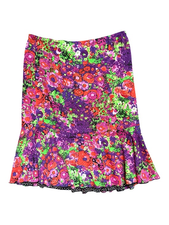 Dresses & Skirts - Vintage Reversible Floral & Polka Dot Skirt XL Colorful Crepe Chiffon Stretch